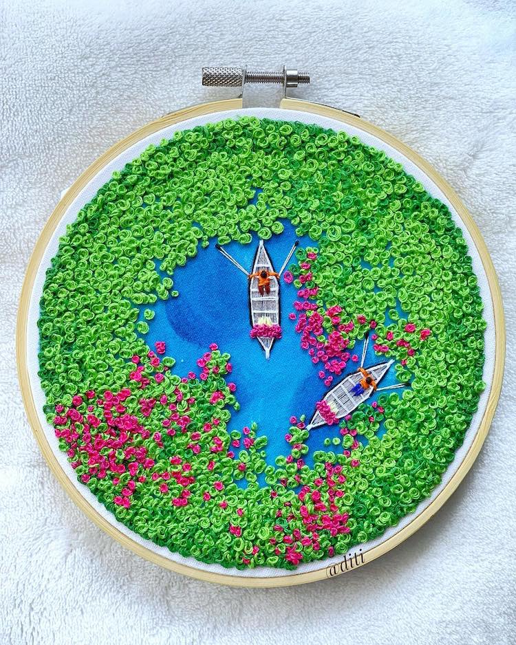 Aerial Embroidery Art by Diti Baruah