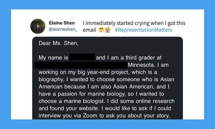 Third Grader Sends Interview Request To Asian American Marine Biologist Representation Matters