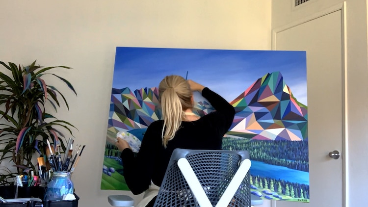 Elyse Dodge Painting a Geometric Acrylic Landscape