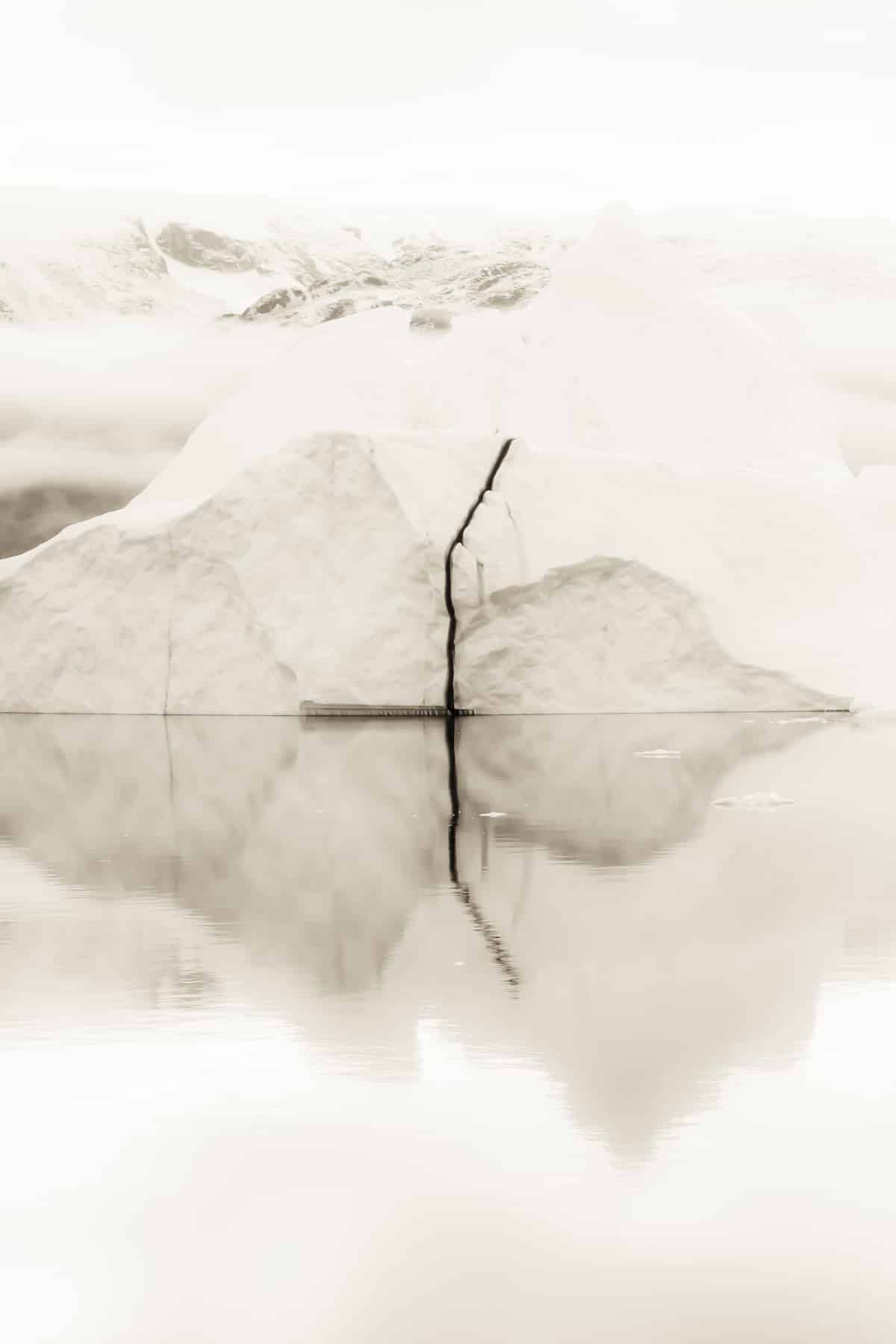 Greenland Landscape of the mountains and drifting icebergs.