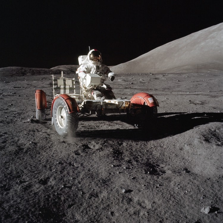 Astronaut Eugene Cernan at the Apollo 17 landing site, Taurus-Littrow Valley