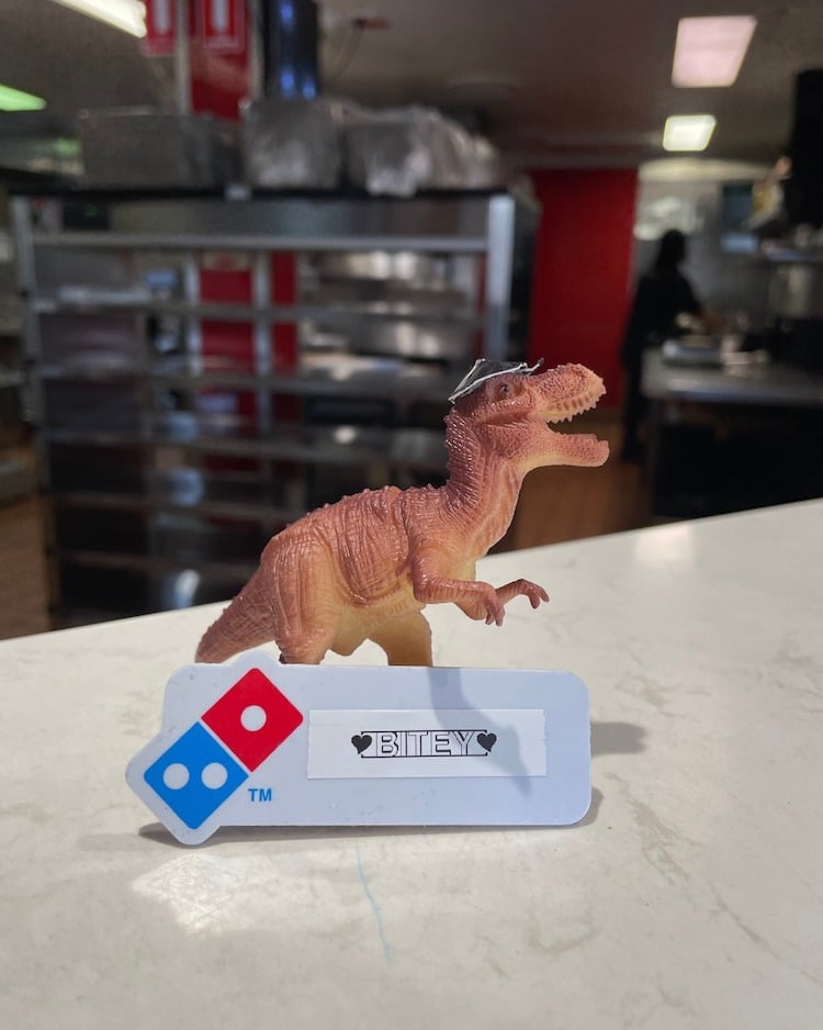 Dinosaur Employee at Domino's
