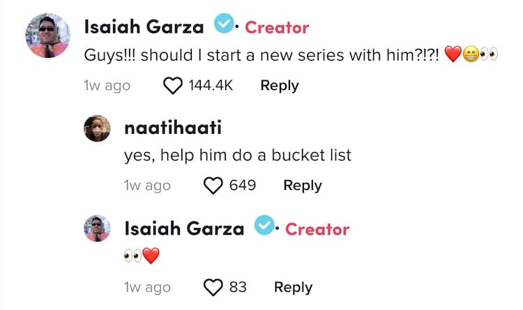 Isaiah Garza's comment on their tiktok