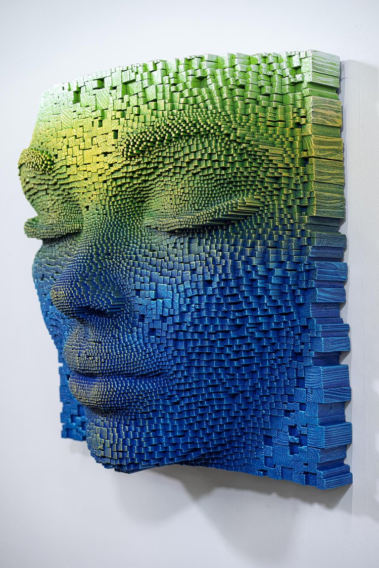 Pixelated Face Sculptures by Gil Bruvel