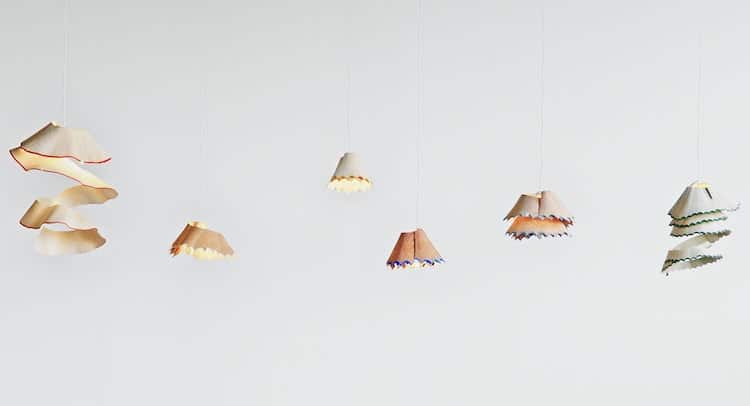 Wood Chandeliers That Look Like Pencil Shavings by Nanako Kume