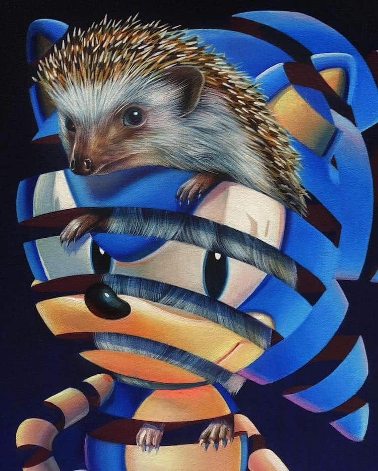 Sonic the Hedgehog unraveling to reveal an actual hedgehog