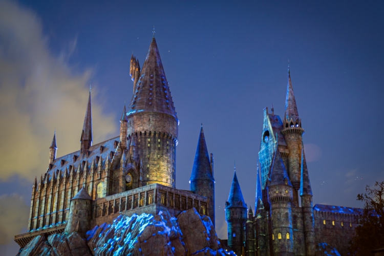 Hogwarts Castle at Universal Studios at night
