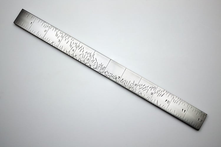Ruler-shaped custom made metal measuring instrument by Rick Salafia