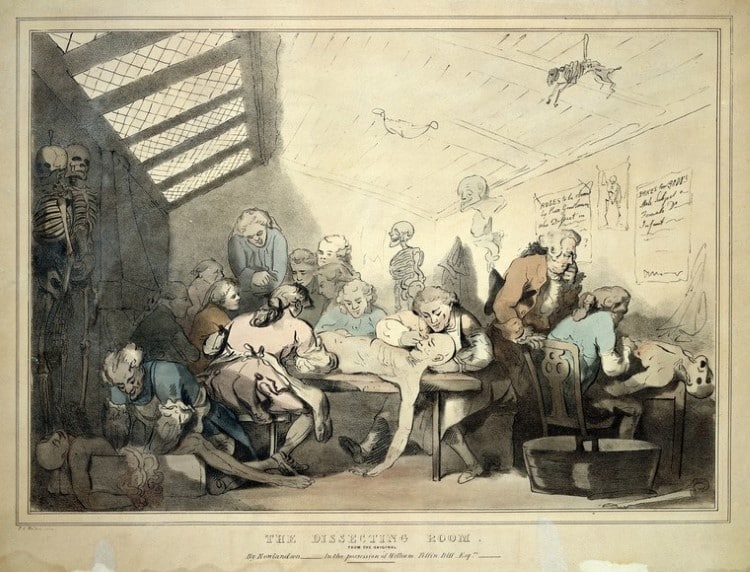 Lithograph of dissections in 18th century England