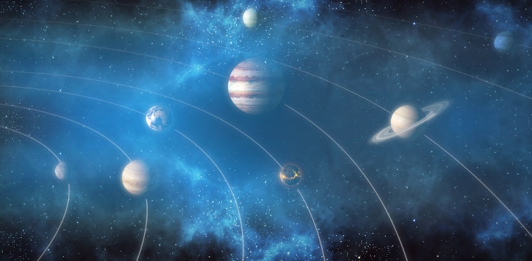 Graphic image of various planets 3d