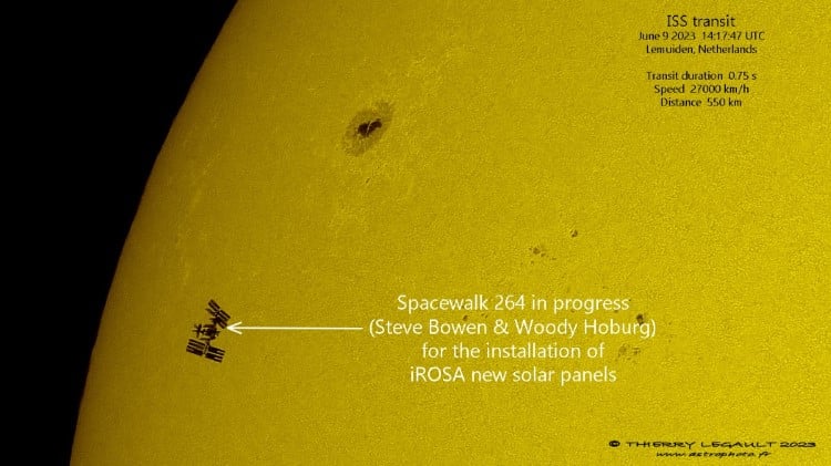ISS Transit with Spacewalk by Thierry Legault