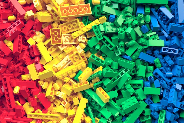 Rainbow arrangement of Lego bricks
