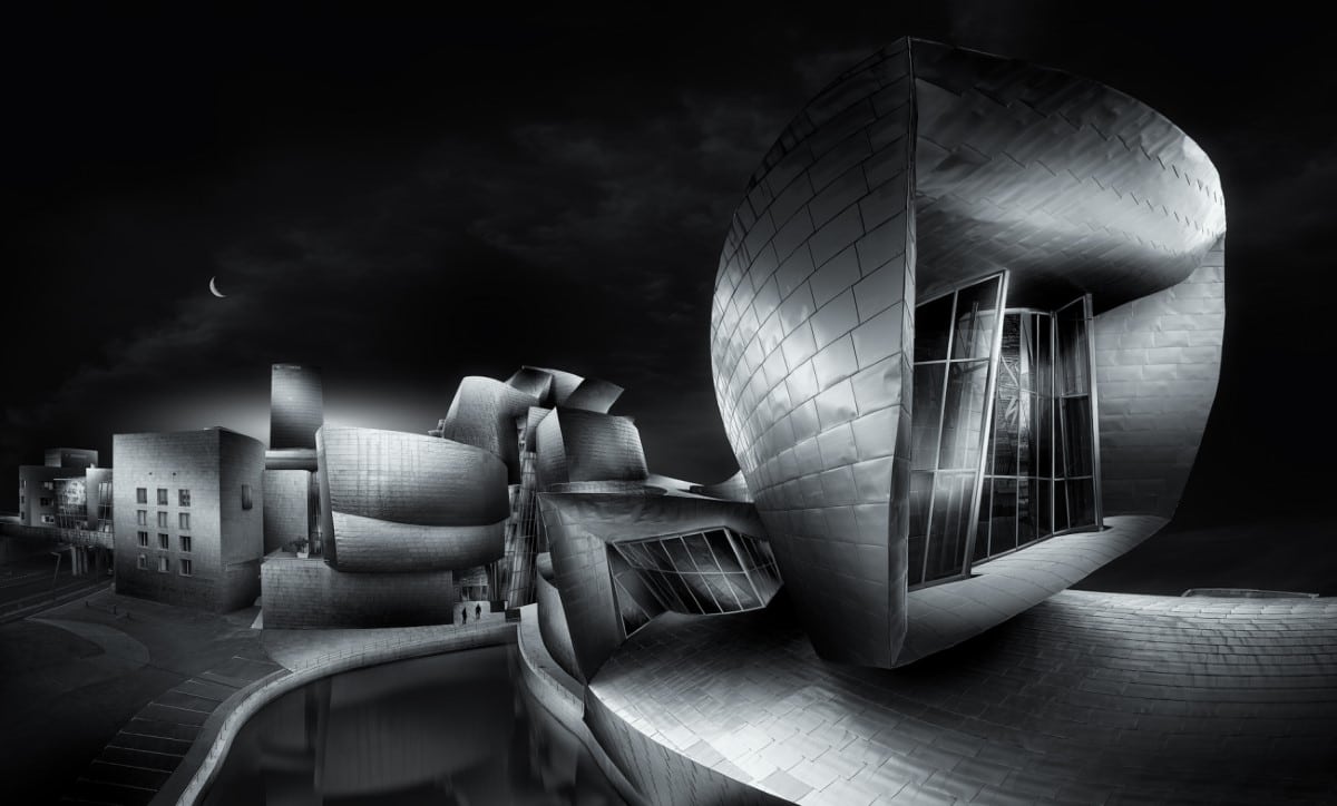 Artistic photo of the Guggenheim Museum in Bilbao