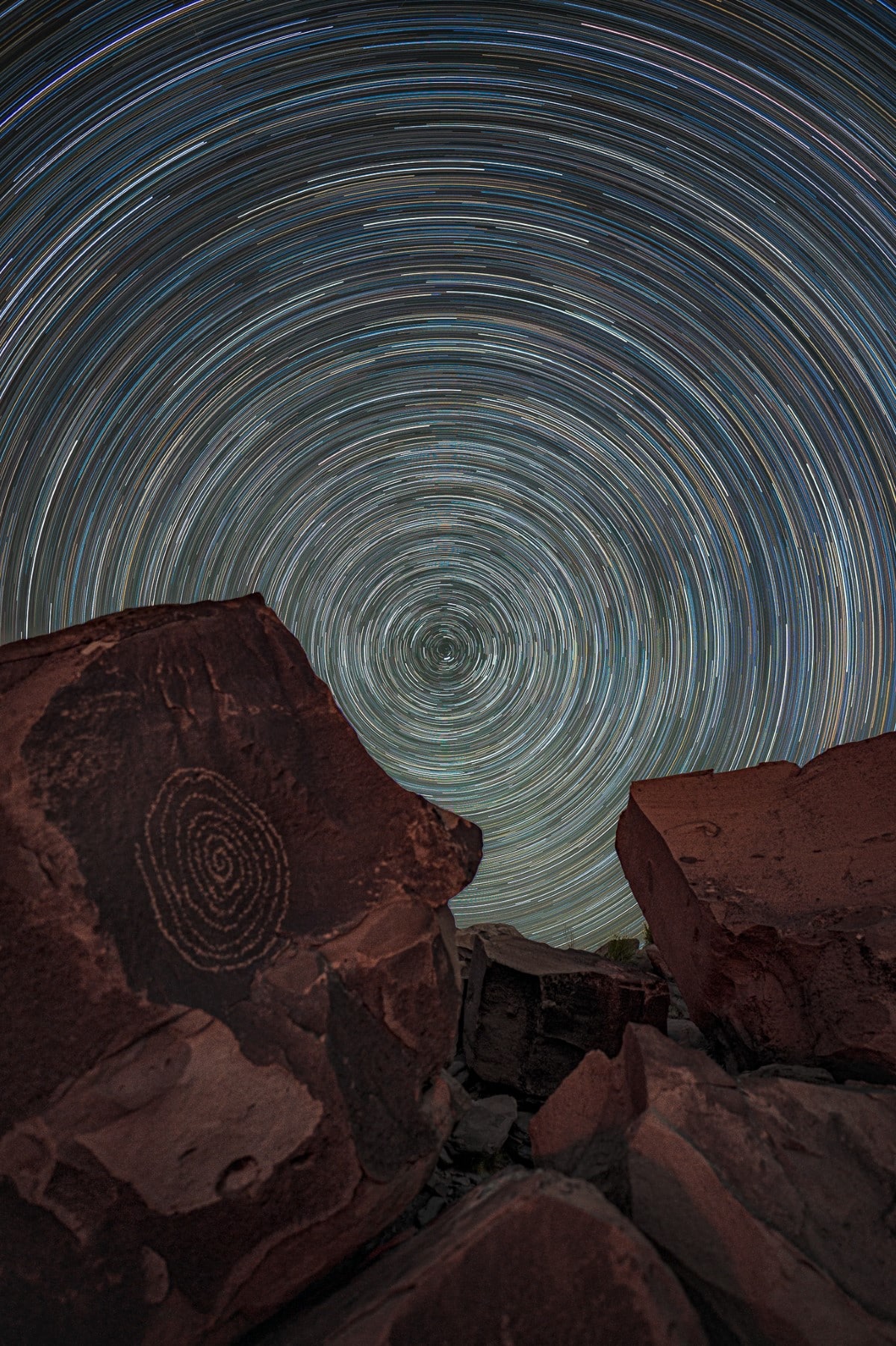 Star trails in winter night sky