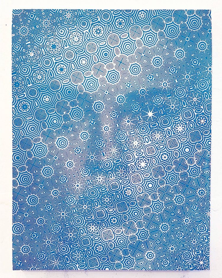 Blue And White Geometric Abstract Painting With Hidden Face