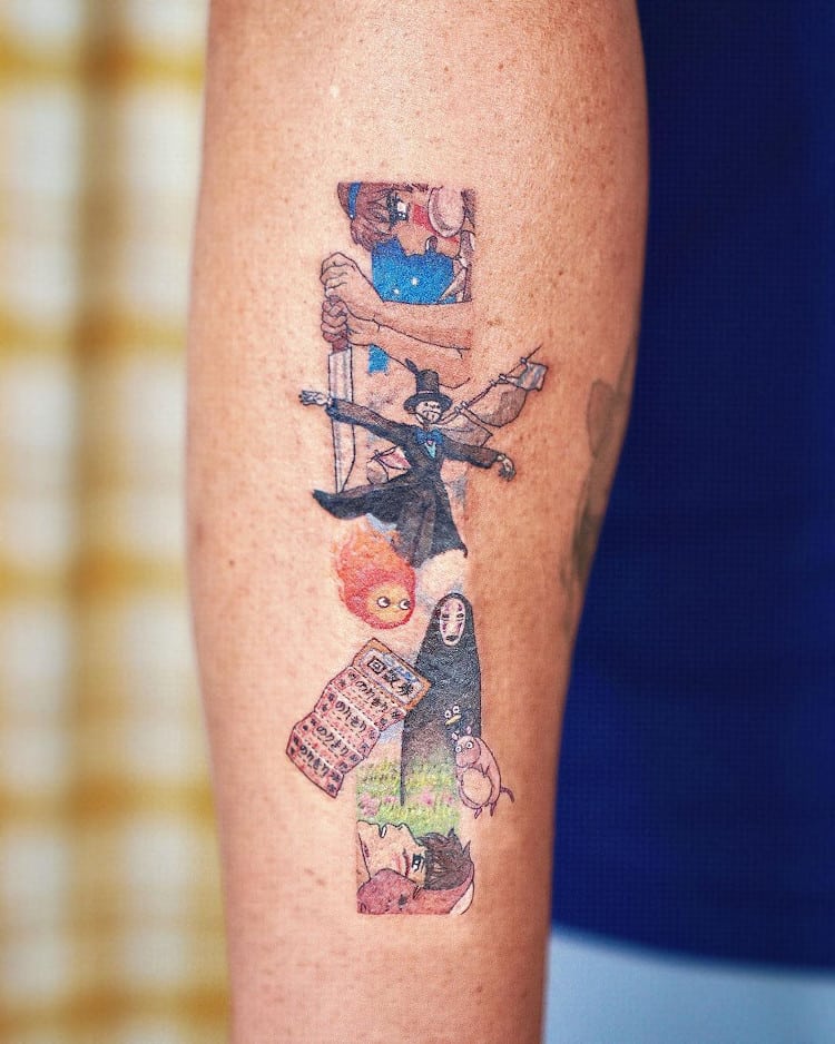 Vertical tattoos featuring Studio Ghibli characters