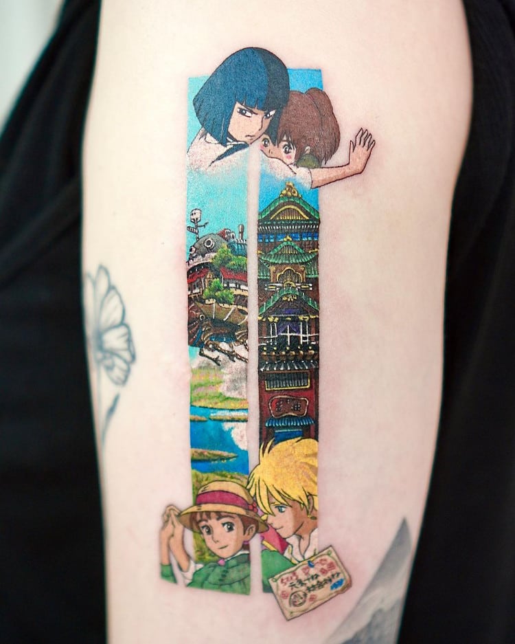 Vertical tattoos featuring Studio Ghibli characters