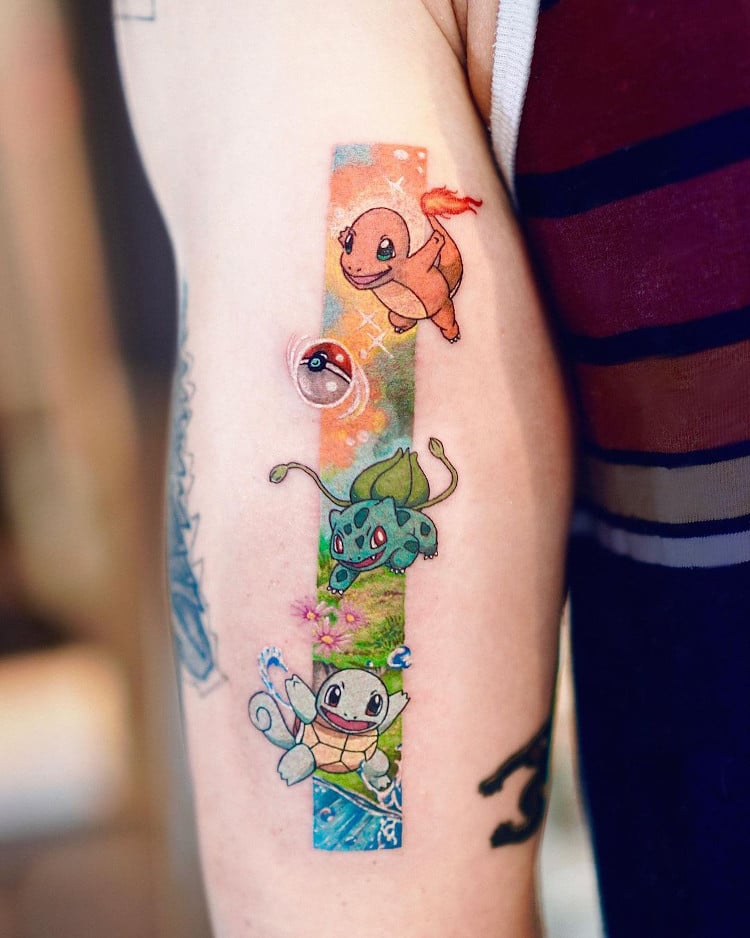 Vertical tattoos featuring Pokemon characters