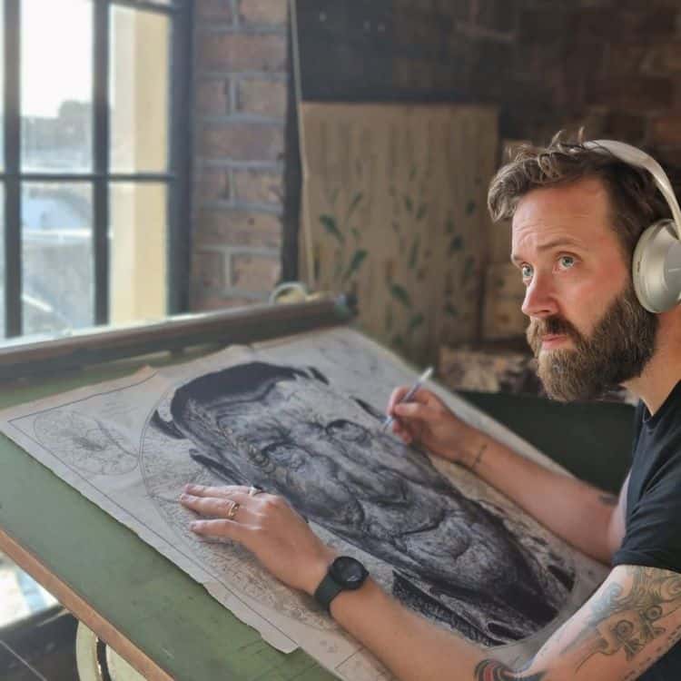 Mark Powell Sketches A Man's Face On World Map