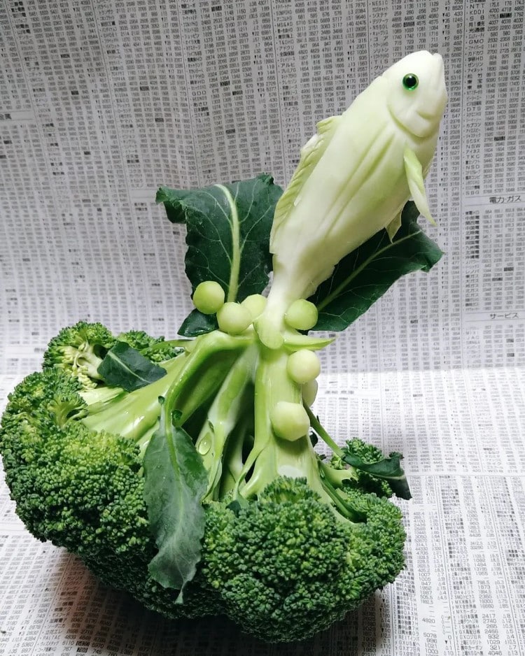 Fish carved from broccoli by Gaku