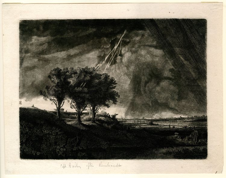 Rembrandt Etching Of Trees During A Thunderstorm