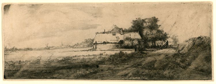 Rembrandt Landscape Etching Of A Farmhouse And Surrounding Land