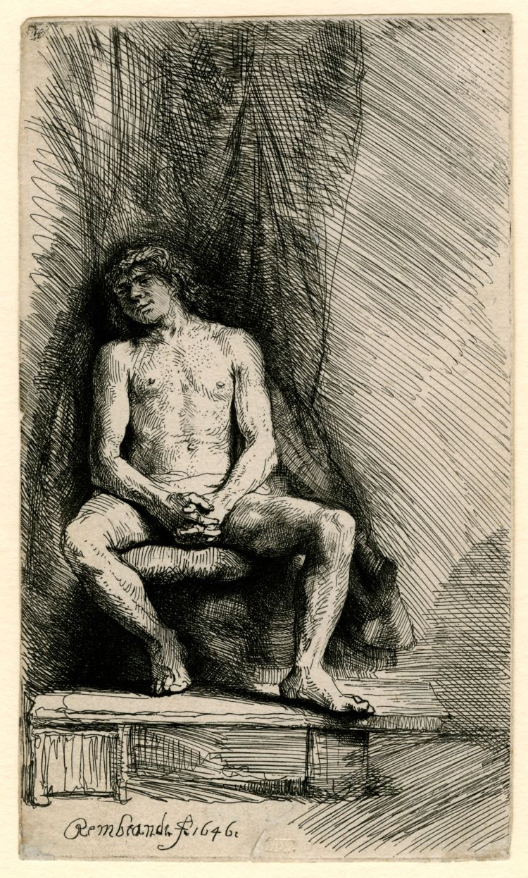 Rembrandt Etching Of A Nude Man