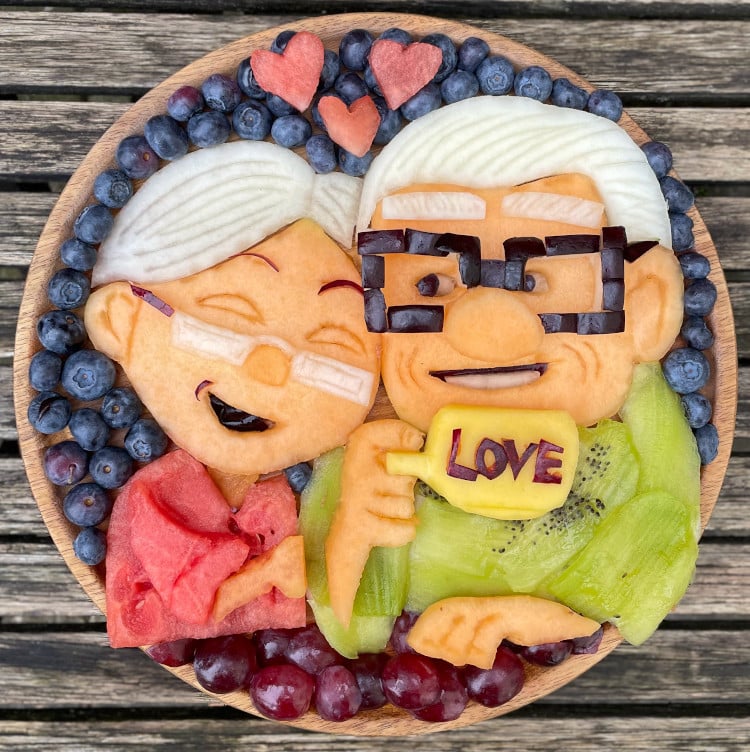 Carl and Ellie from UP made out of fruit