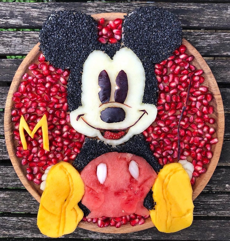 Mickey Mouse made out of fruit