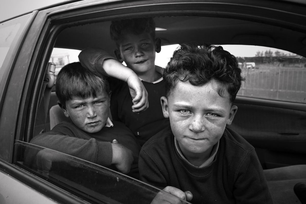 Irish traveler boys in a car
